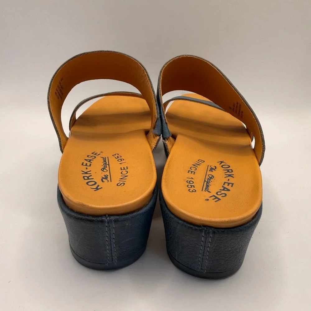 Kork-Ease Kane Dual Strap Platform Wedge Slide Sandals  Denim Blue K50204 8M